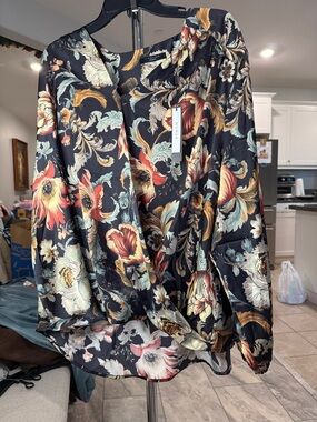 Tahari Black Floral Wrap Blouse Jacket